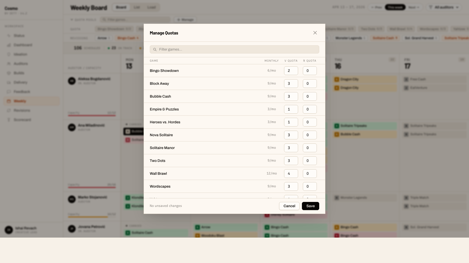 Manage quotas modal